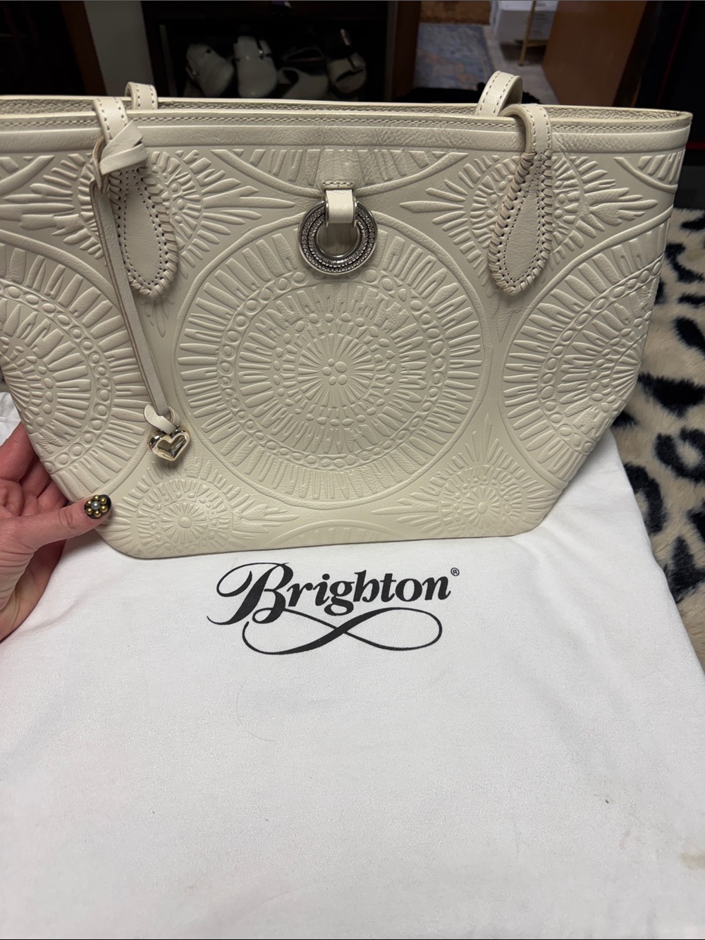 Brighton Cream Embossed Leather Tote